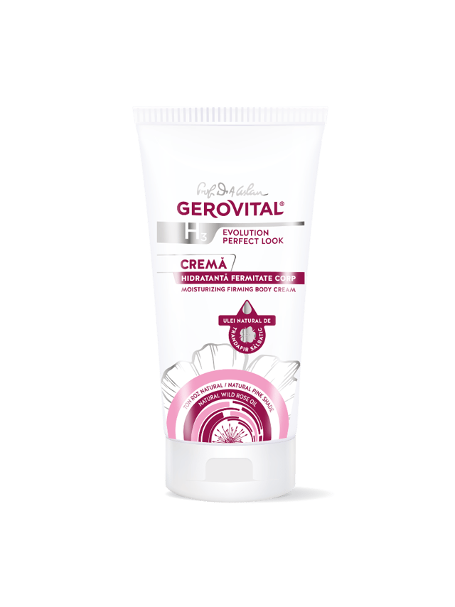 Cremă Hidratantă Fermitate Corp Cu Ulei De Măsline și Parfum De Trandafir Sălbatic  Piele Hidratată, Elastică și Fermă, Gerovital H3 Evolution Perfect Look, 200 Ml