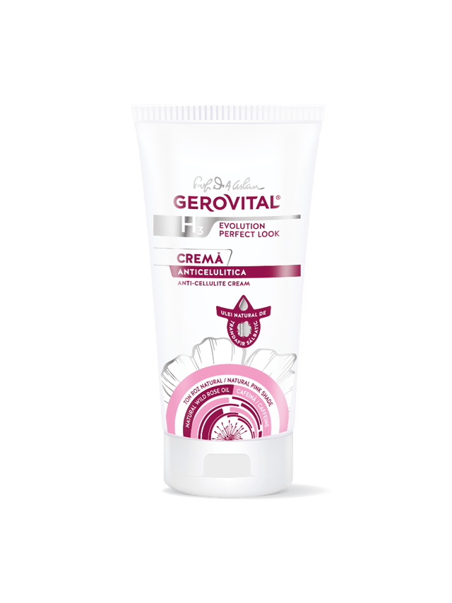 Cremă Anticelulitică Cu Cafeină și Ulei De Trandafir Sălbatic  Piele Hidratată, Elastică și Fermă, Gerovital H3 Evolution Perfect Look, 200 Ml