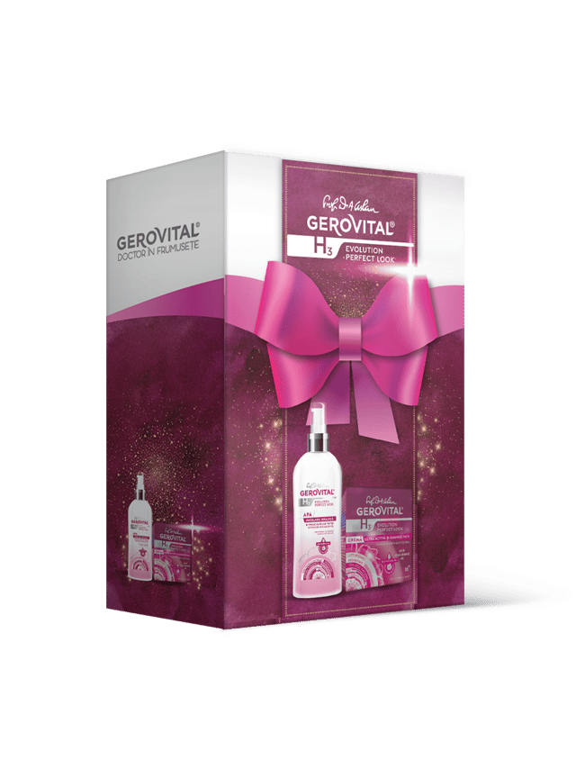 Set Cadou Femei Gerovital H3 Evolution Perfect Look: Cremă Hidratantă și Apă Micelară Bifazică Cu Acid Hialuronic și Ulei De Trandafir