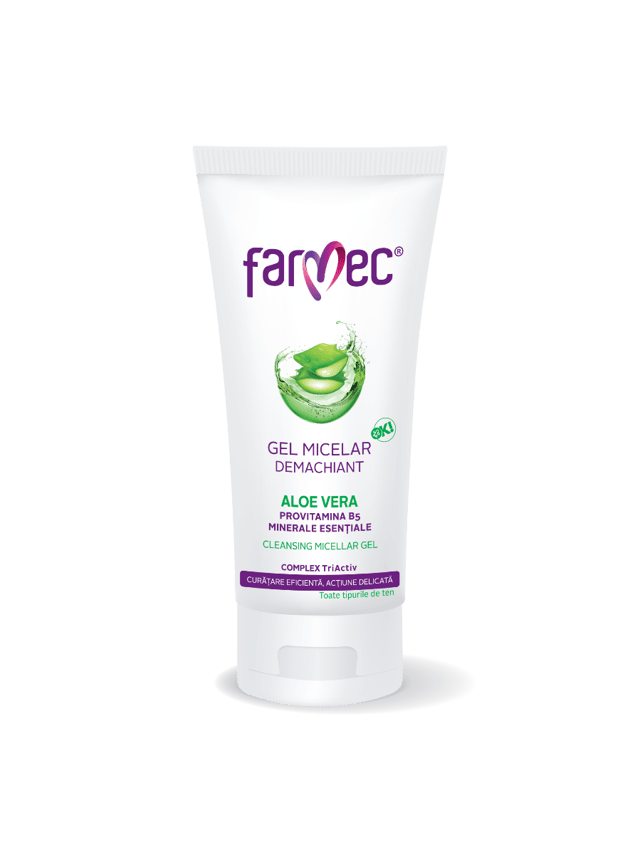Gel Micelar Demachiant Cu Aloe Vera Pentru Toate Tipurile De Ten  Demachiere și Curățare Delicată, Farmec, 100 Ml