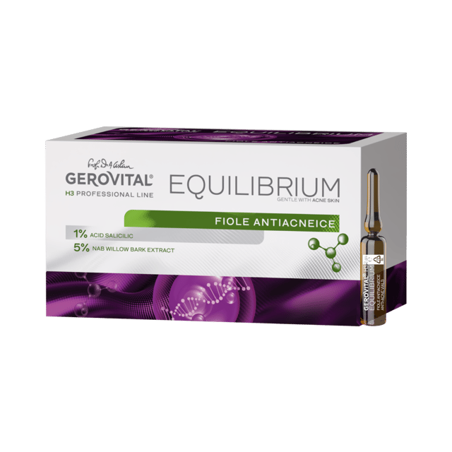 Fiole Antiacnee Cu Acid Salicilic, Acțiune Antiinflamatoare și Calmantă, Gerovital H3 Equilibrium, 20 X 2 Ml