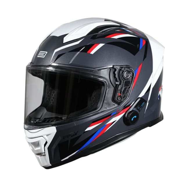 Casca moto integrala, Origine Pista cu bluetooth, culoare gri alb, marime L