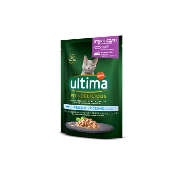 ULTIMA Fit & Delicious Sterilised, Pește, plic hrană umedă pisici sterilizate, (în sos), 85g