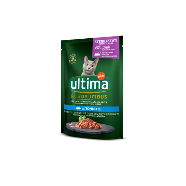 ULTIMA Fit & Delicious Sterilised, Ton, plic hrană umedă pisici sterilizate, (în sos), 85g