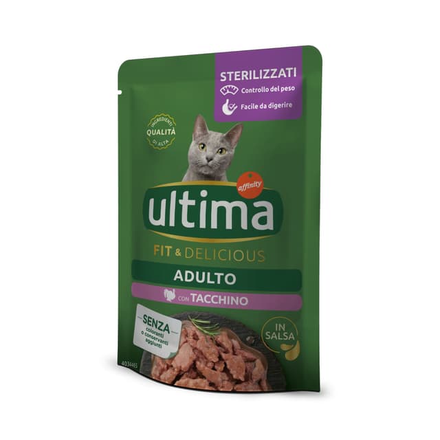 ULTIMA Fit & Delicious Sterilised, Curcan, plic hrană umedă pisici sterilizate, (în sos), 85g