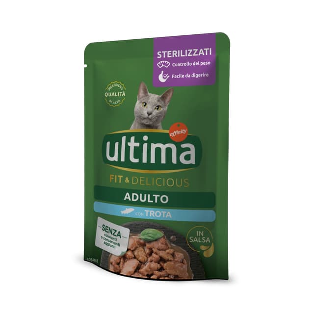 ULTIMA Fit & Delicious Sterilised, Păstrăv, plic hrană umedă pisici sterilizate, (în sos), 85g
