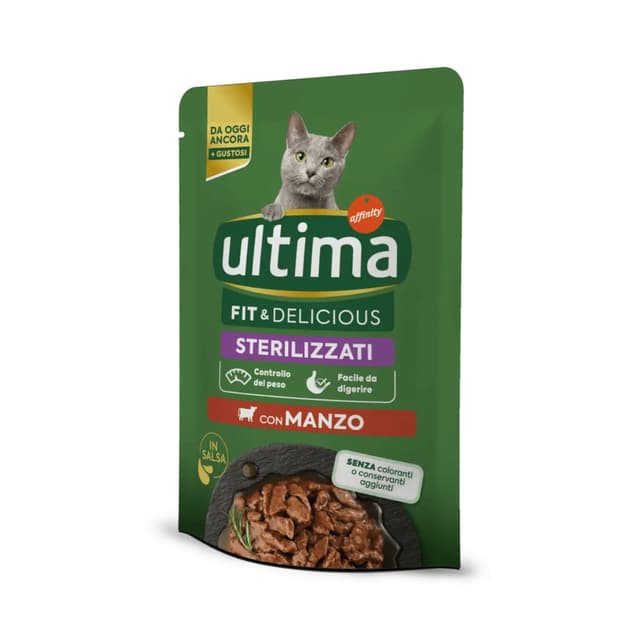 ULTIMA Fit & Delicious Sterilised, Vită, plic hrană umedă pisici sterilizate, (în sos), 85g