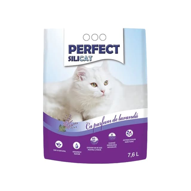 PERFECT SILICAT, Lavanda, așternut igienic pisici, granule, silicat, neaglomerant, neutralizare mirosuri, 7.6l