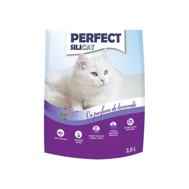 PERFECT SILICAT, Lavanda, așternut igienic pisici, granule, silicat, neaglomerant, neutralizare mirosuri, 3.8l