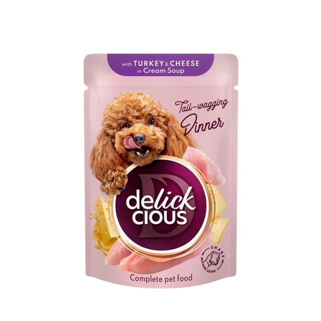 DELICKCIOUS Dinner, XS-S, Curcan și Brânză, plic hrană umedă câini, (în supă), bax, 85g x 12buc