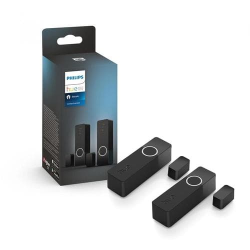 Set 2 senzori de contact Philips Hue Secure, Zigbee, automatizare lumini, montare usi/ferestre, IP20, 70x22x20mm, baterie CR2, Negru